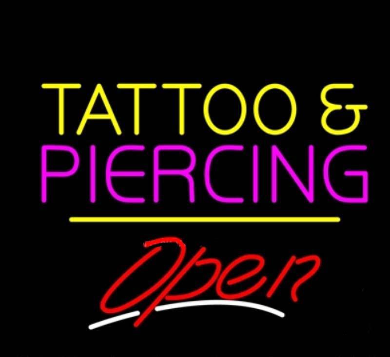 Custom Tattoo & Piercins Open Neon Sign Real Neon Light