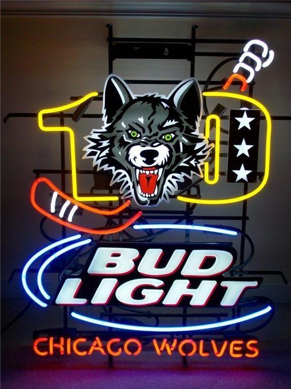 Custom Bud Light Chicaco Wolves Hockey Neon Sign NHL Teams Neon Light