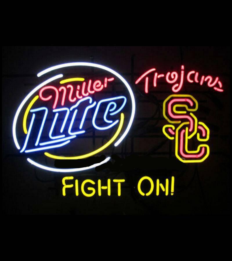 Custom Usc Miller Lite Trojans Fight On Neon Sign Tube Neon Light