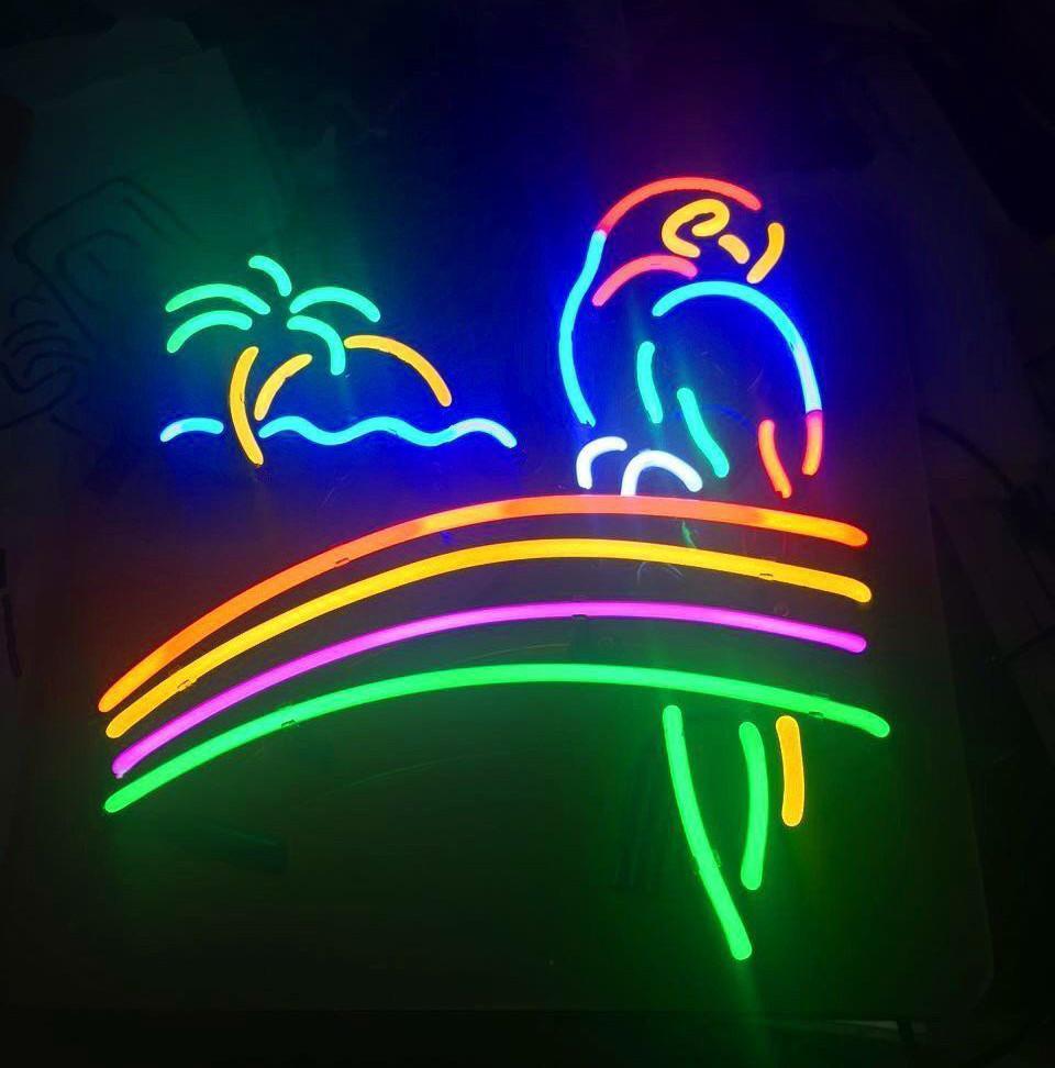 Custom Parrot Palm Tree Railbow Beer Neon Sign
