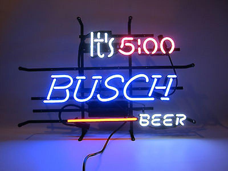 Custom It's 5:00 Busch Beer Neon Sign